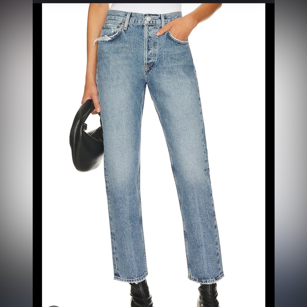 Agolde Blue Straight Leg Jeans High-Rise Ankle-Length